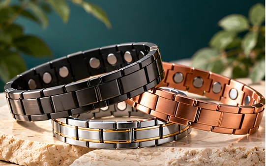 Magnetic-style bracelets in stainless steel and copper
