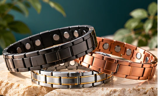 Editorial photograph representing magnetic bracelets